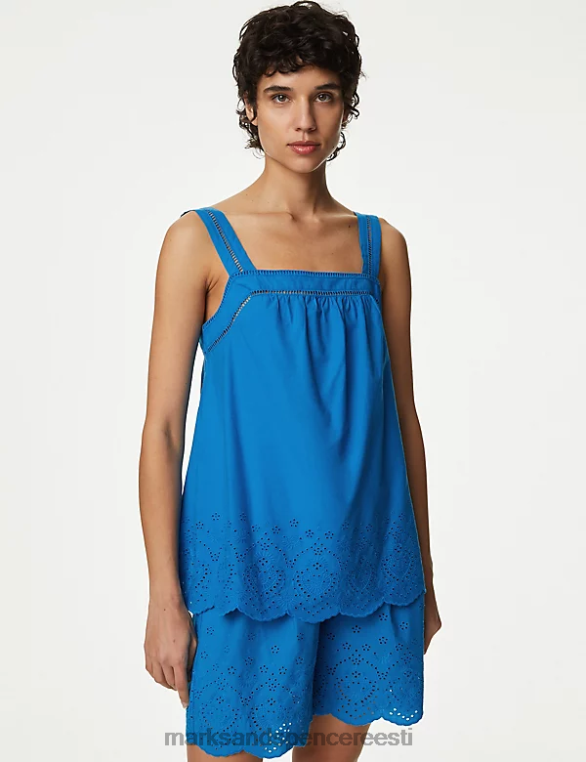 Riietus ee Marks & Spencer naised puhtast puuvillast tikitud cami top laguun NZTRN1991