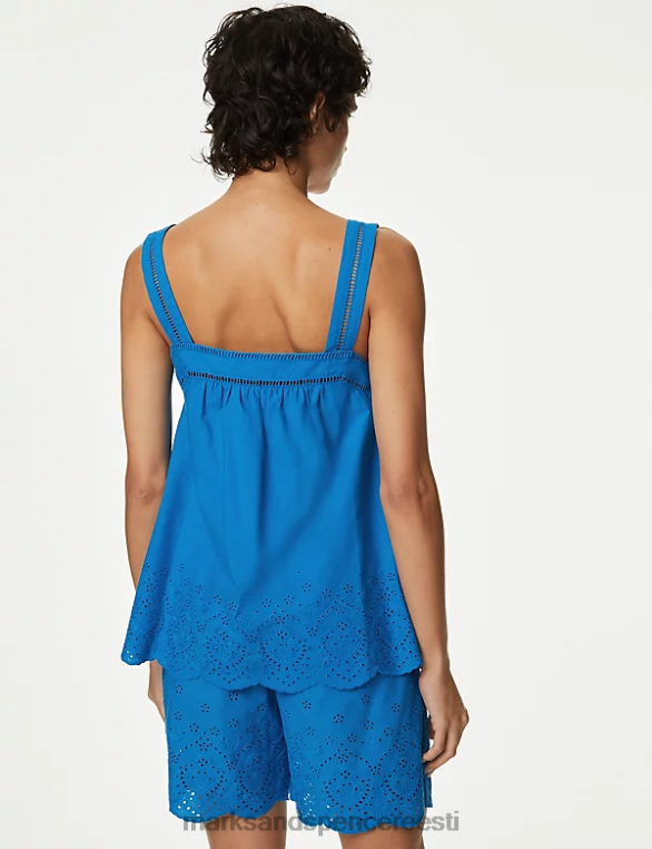 Riietus ee Marks & Spencer naised puhtast puuvillast tikitud cami top laguun NZTRN1991