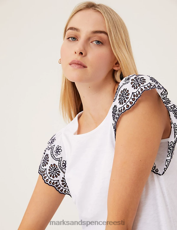 Riietus ee Marks & Spencer naised puhtast puuvillast tikitud varrukateta vest pehme valge NZTRN3232