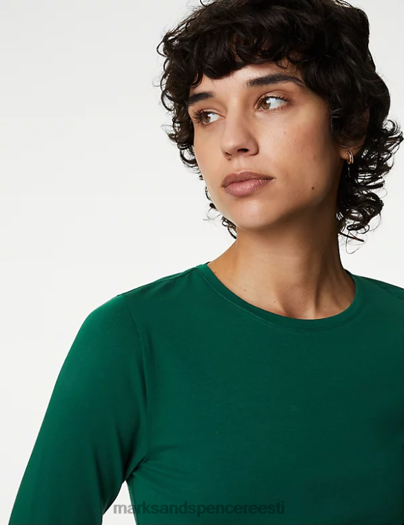 Riietus ee Marks & Spencer naised puuvillane rikas slim fit top männiroheline NZTRN2697