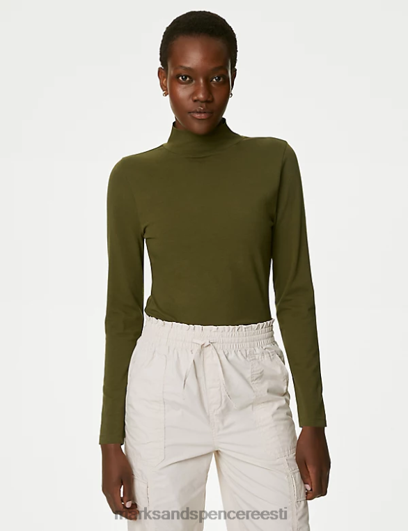 Riietus ee Marks & Spencer naised puuvillane rikas slim fit top tume khaki NZTRN2491