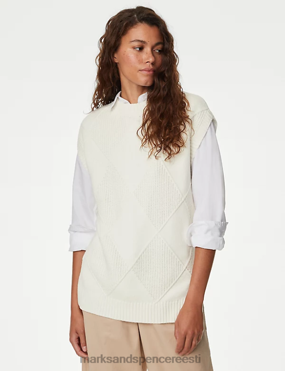 Riietus ee Marks & Spencer naised puuvillarikas meriinovillaga kootud vest elevandiluust NZTRN370