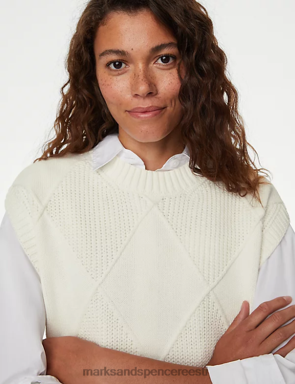 Riietus ee Marks & Spencer naised puuvillarikas meriinovillaga kootud vest elevandiluust NZTRN370