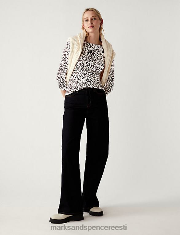 Riietus ee Marks & Spencer naised puuvillarikka trükiga slim fit top pruun segu NZTRN3107