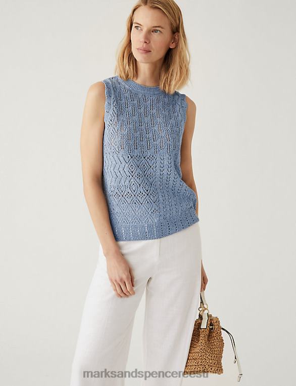 Riietus ee Marks & Spencer naised puuvillase rikkaliku tekstuuriga kootud vest hall sinine NZTRN549