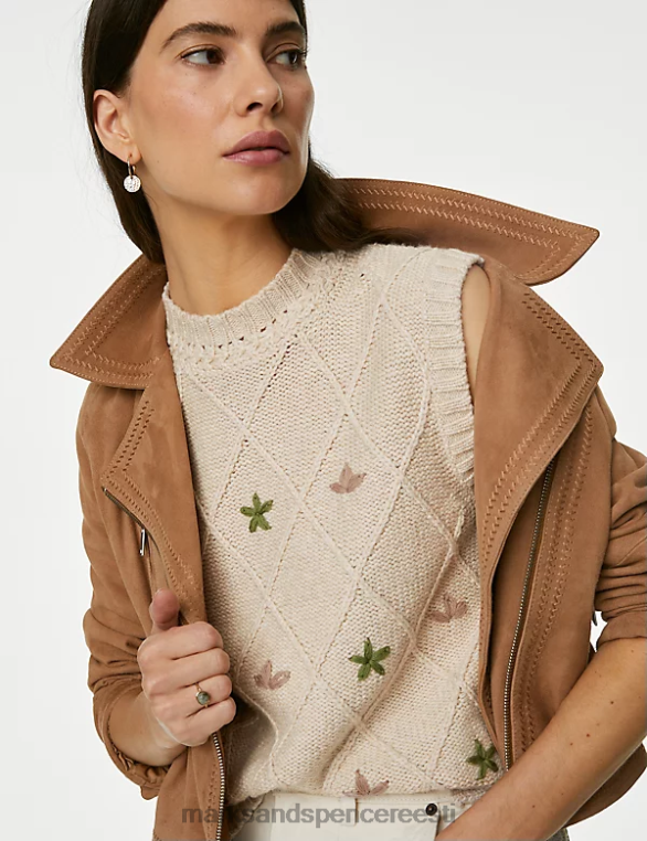 Riietus ee Marks & Spencer naised puuvillasegu tikitud kootud vest looduslik segu NZTRN1206