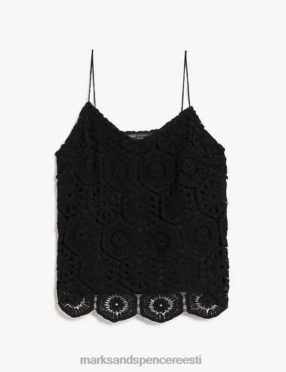 Riietus ee Marks & Spencer naised puuvillast rikkalikult tikitud cami top must NZTRN2689