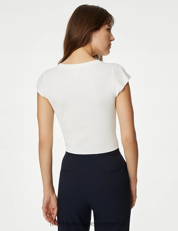 Riietus ee Marks & Spencer naised soonik kühvel kael kärbitud top elevandiluust NZTRN876