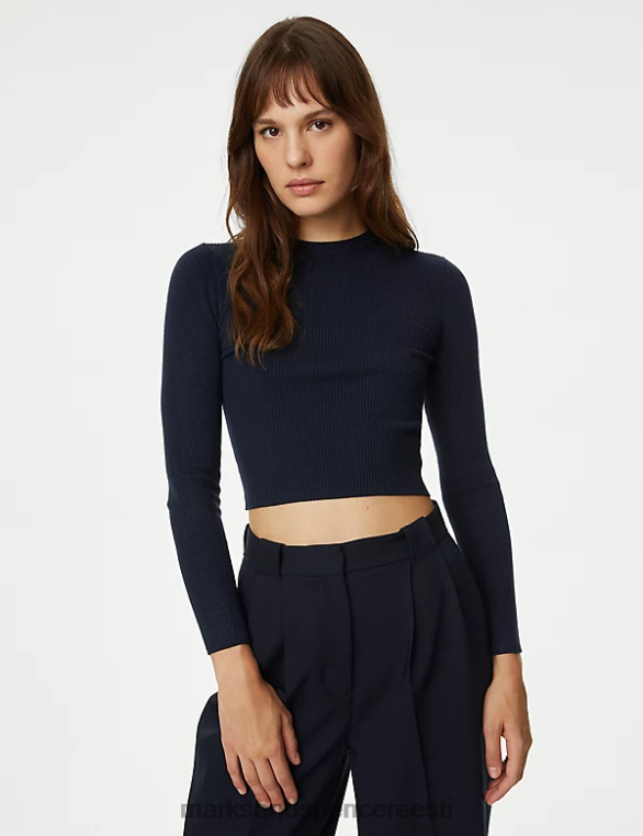Riietus ee Marks & Spencer naised soonik kaelus kärbitud top tume merevägi NZTRN1301