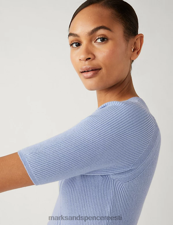 Riietus ee Marks & Spencer naised soonik kaelusega kootud topp keskmine sinine NZTRN414