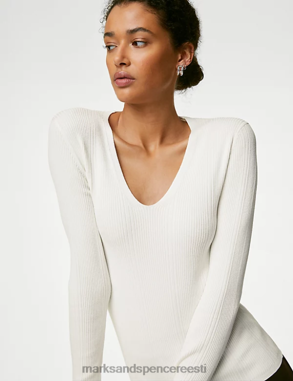 Riietus ee Marks & Spencer naised soonik v-kaelusega kootud topp elevandiluust NZTRN518