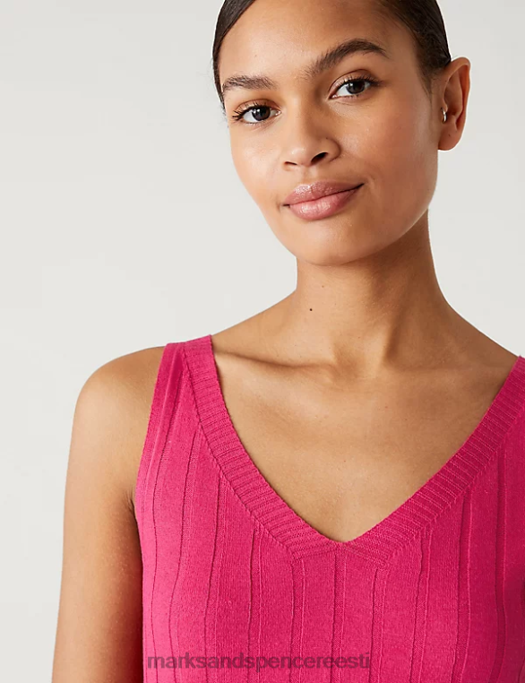 Riietus ee Marks & Spencer naised soonikuga v-kaelusega kootud vest linasega fuksia NZTRN2385