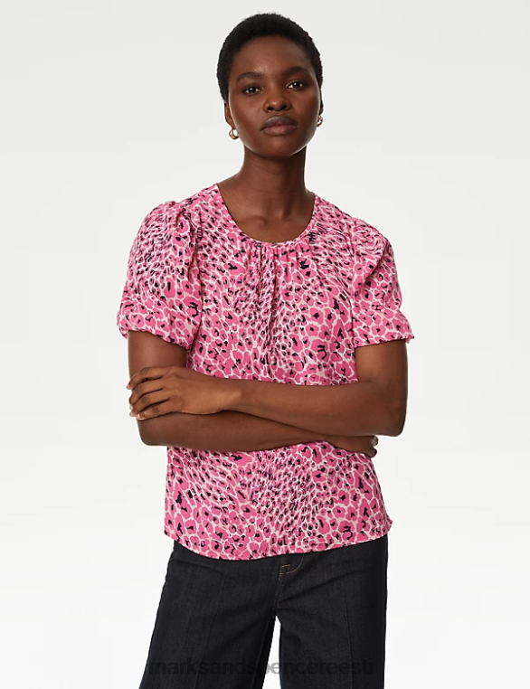 Riietus ee Marks & Spencer naised trükitud plisseeritud ülaosa roosa segu NZTRN437
