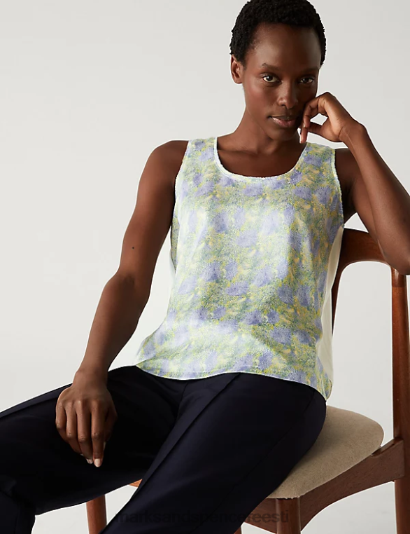 Riietus ee Marks & Spencer naised trükitud tavaline fit cami top lilla segu NZTRN1367