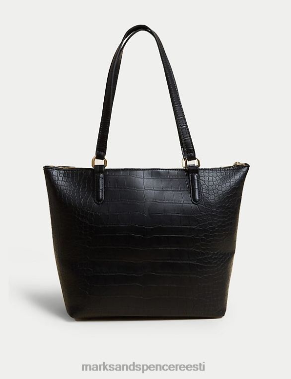 tarvikud ee Marks & Spencer naised Kunstnahast Croc-efektiga kandekott must NZTRN706