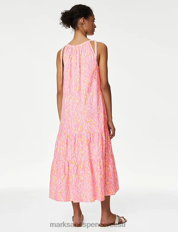 ujumisriided ja rannariided ee Marks & Spencer naised linasegust loomamustriga maxi mitmetasandiline kleit roosa segu NZTRN3093