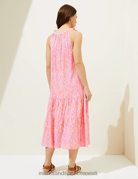 ujumisriided ja rannariided ee Marks & Spencer naised linasegust loomamustriga maxi mitmetasandiline kleit roosa segu NZTRN3093