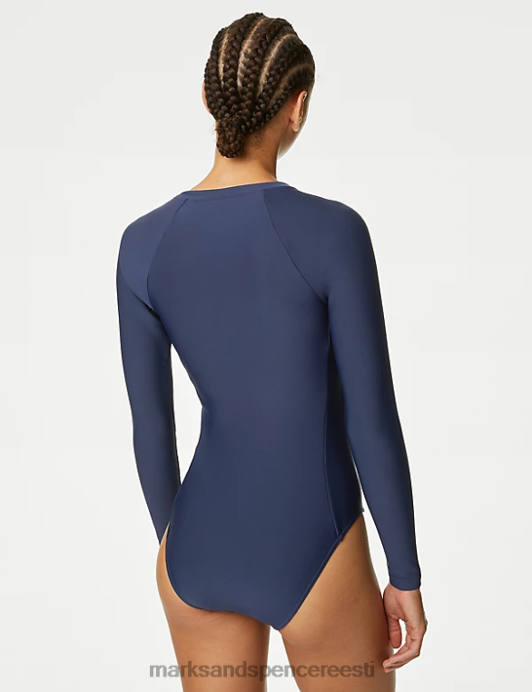 ujumisriided ja rannariided ee Marks & Spencer naised pikkade varrukatega lukuga kõrge kaelusega ujumistrikoo merevägi NZTRN595