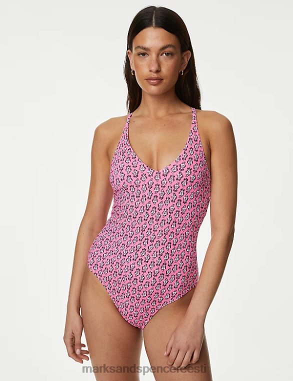 ujumisriided ja rannariided ee Marks & Spencer naised trükitud lipsu detailiga v-kaelusega ujumistrikoo roosa segu NZTRN2320